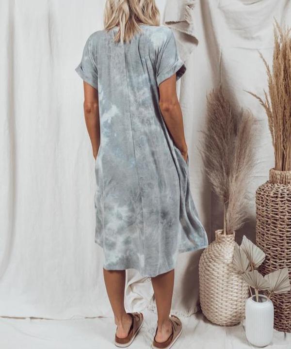 Baggy Print Short Sleeve Midi Dress