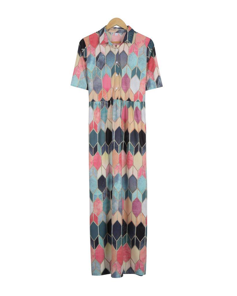 Stylish Print Short Sleeve Maxi Dress