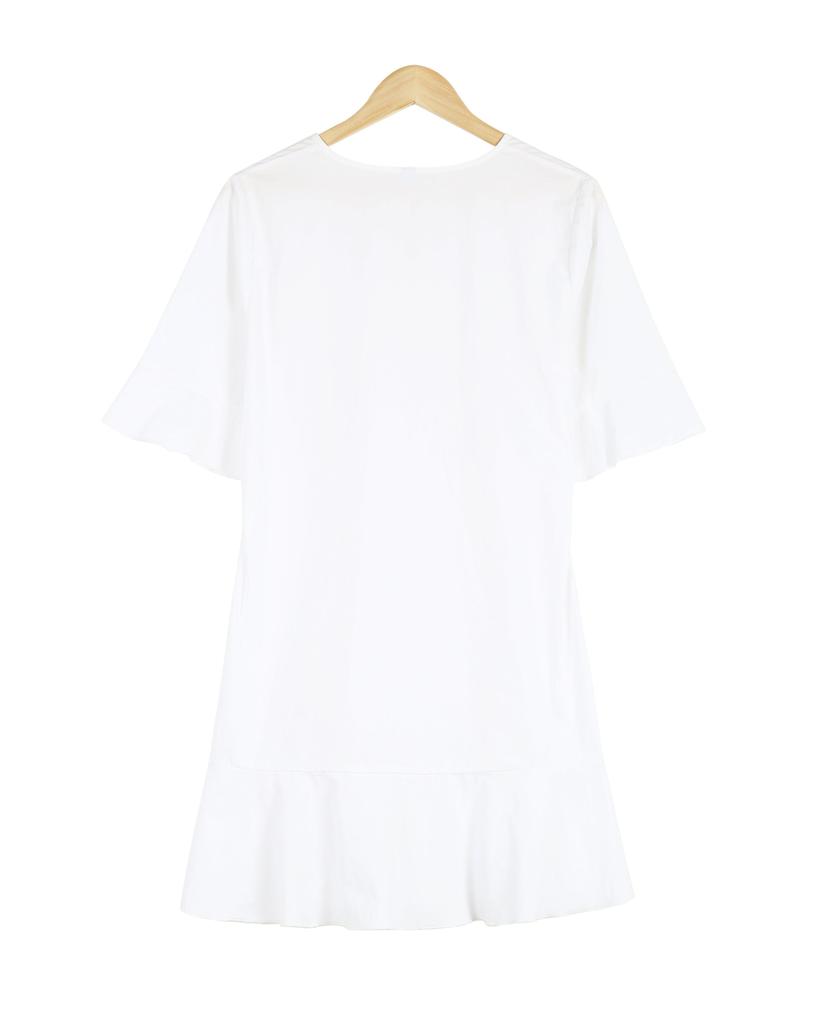 Ladylike White Plain Ruffle Cuff And Hem Short Sleeve Mini Dress