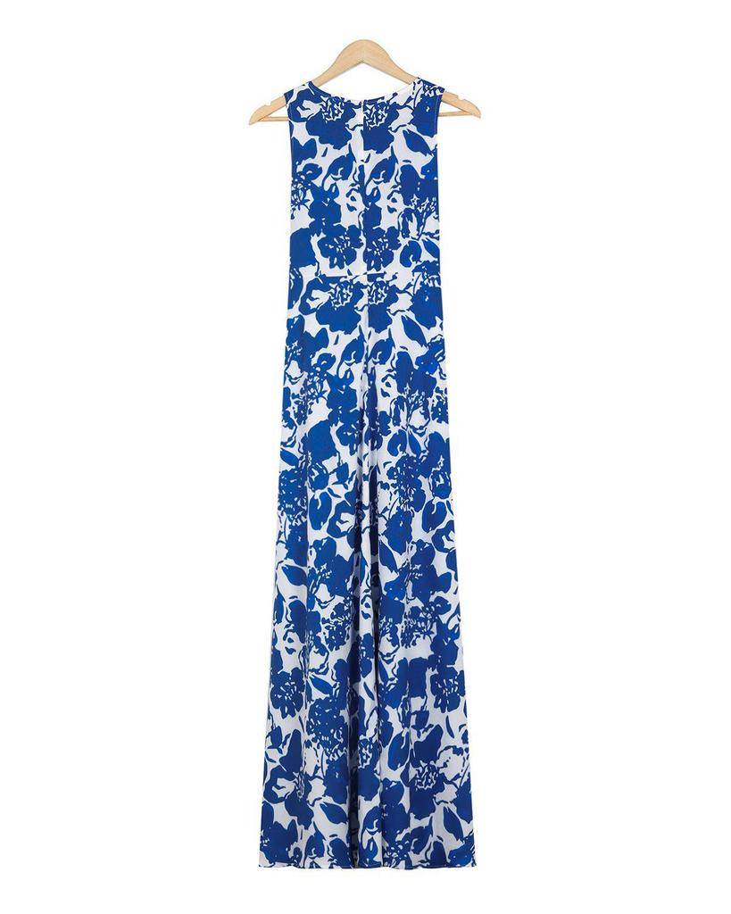 Fresh Print Round Neck Sleeveless Maxi Dress