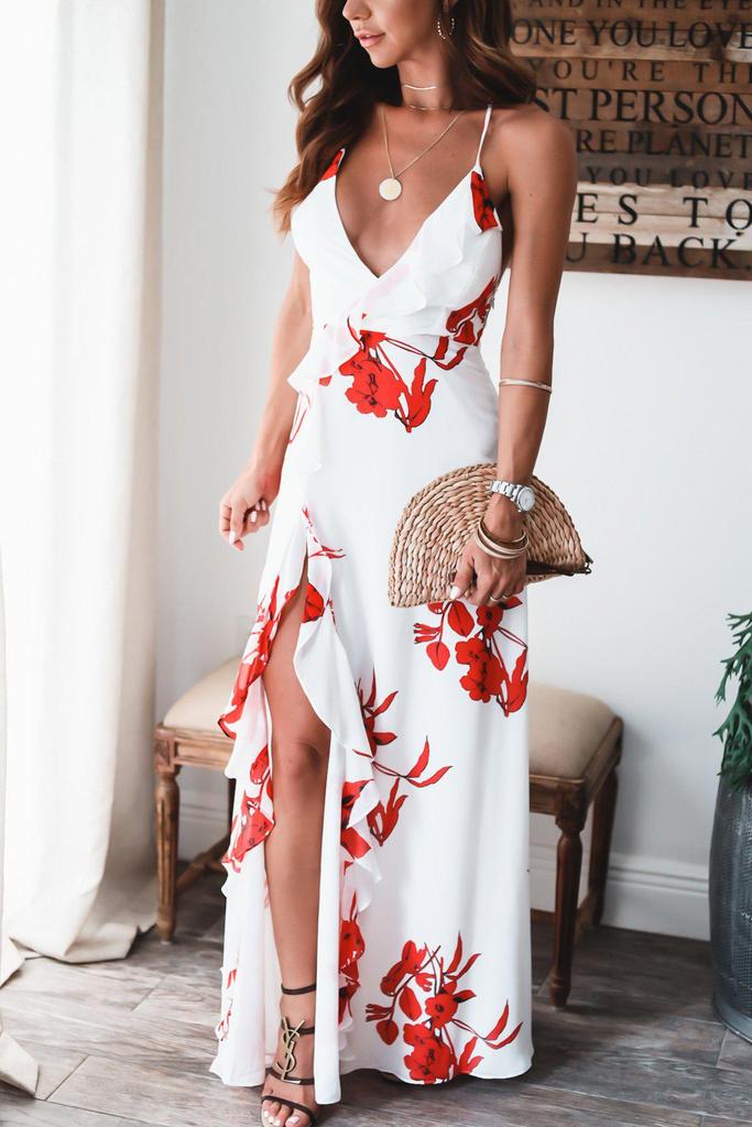 Sexy Sleeveless Print Maxi Dress