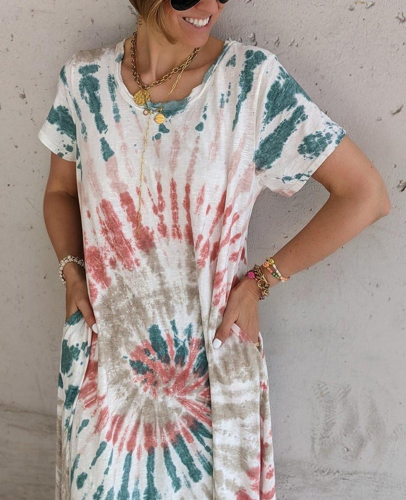 Temperament Tie Dye Print Short Sleeve Maxi Dress