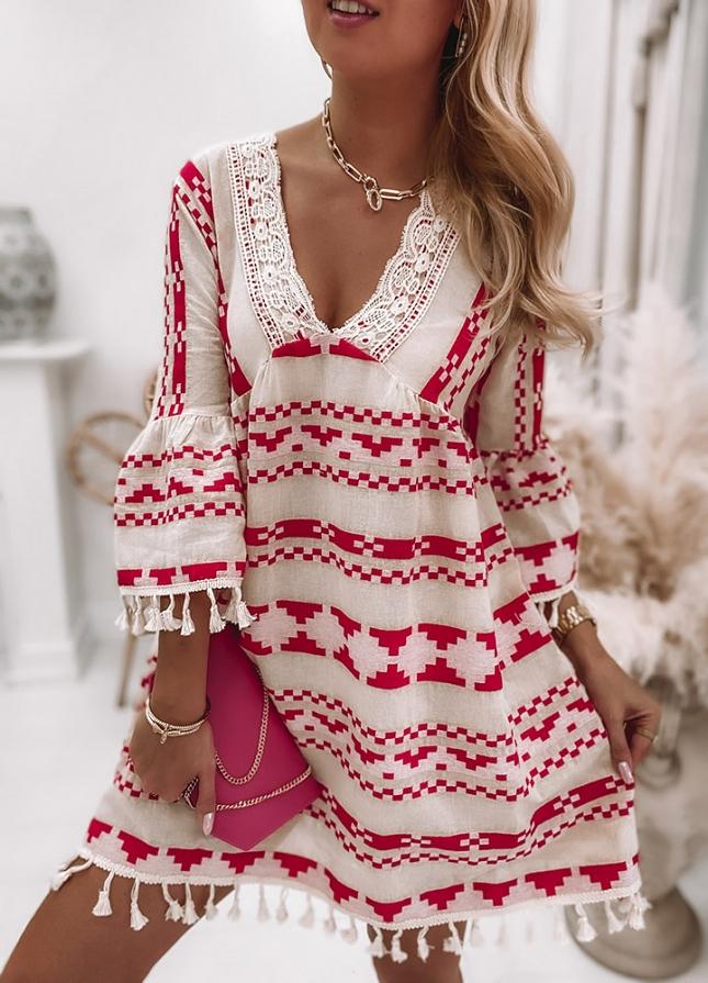 Chic Print 3/4 Sleeve Mini Dress