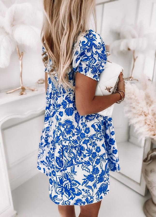 Fresh Print Short Sleeve Mini Dress