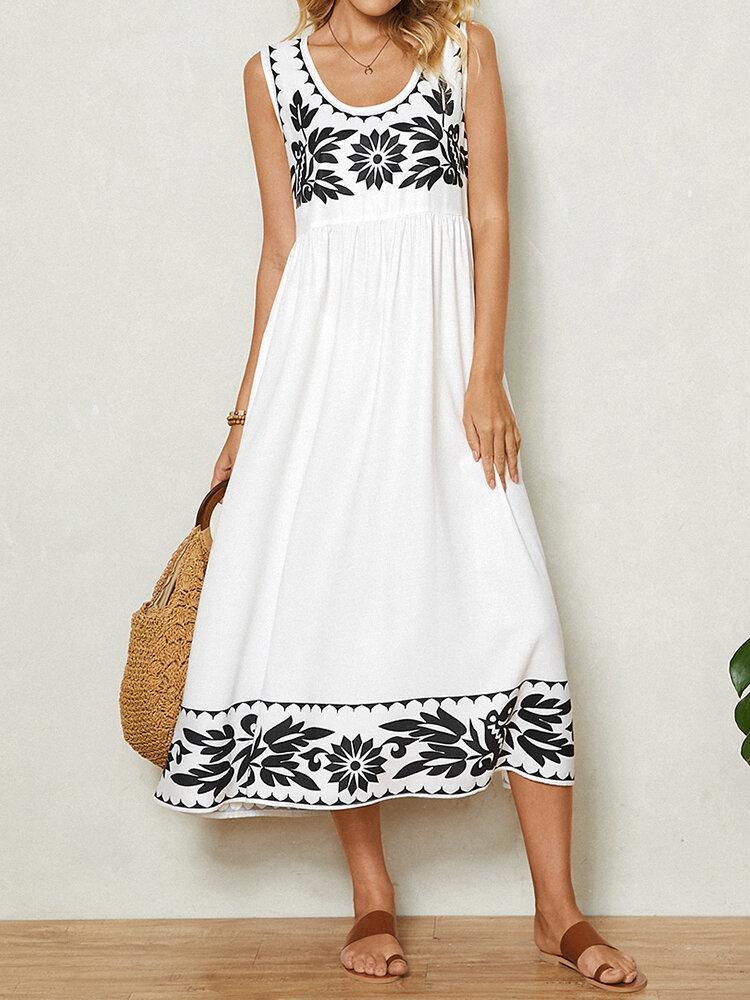 Groovy Print Sleeveless Midi Dress