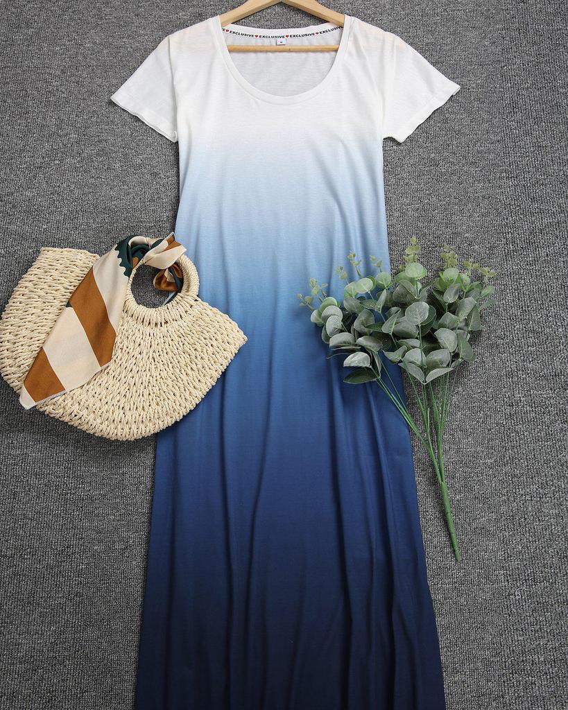 Casual Side Slit Color Block Midi Dress