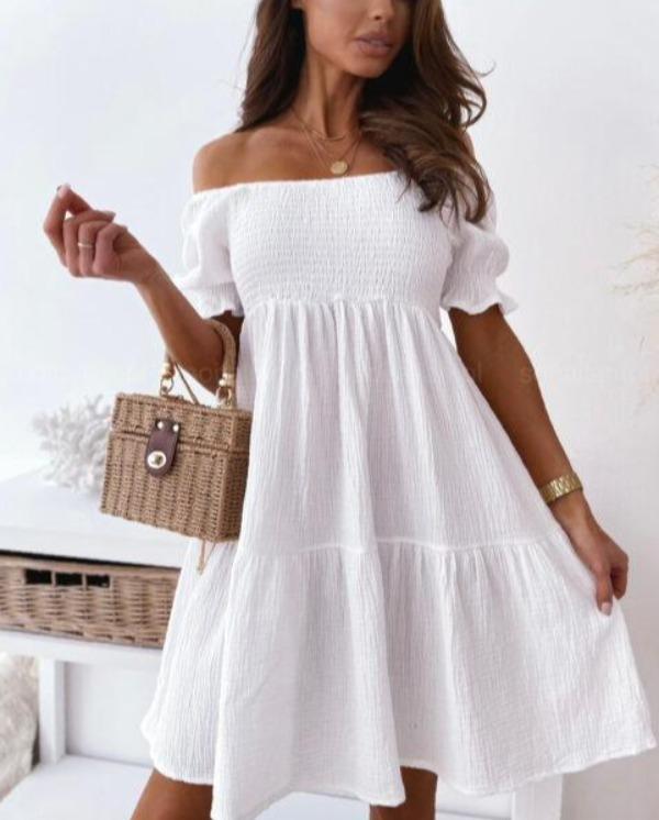 Classy White Short Sleeve Mini Dress