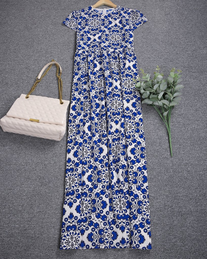 Modern Print Short Sleeve Maxi Dress