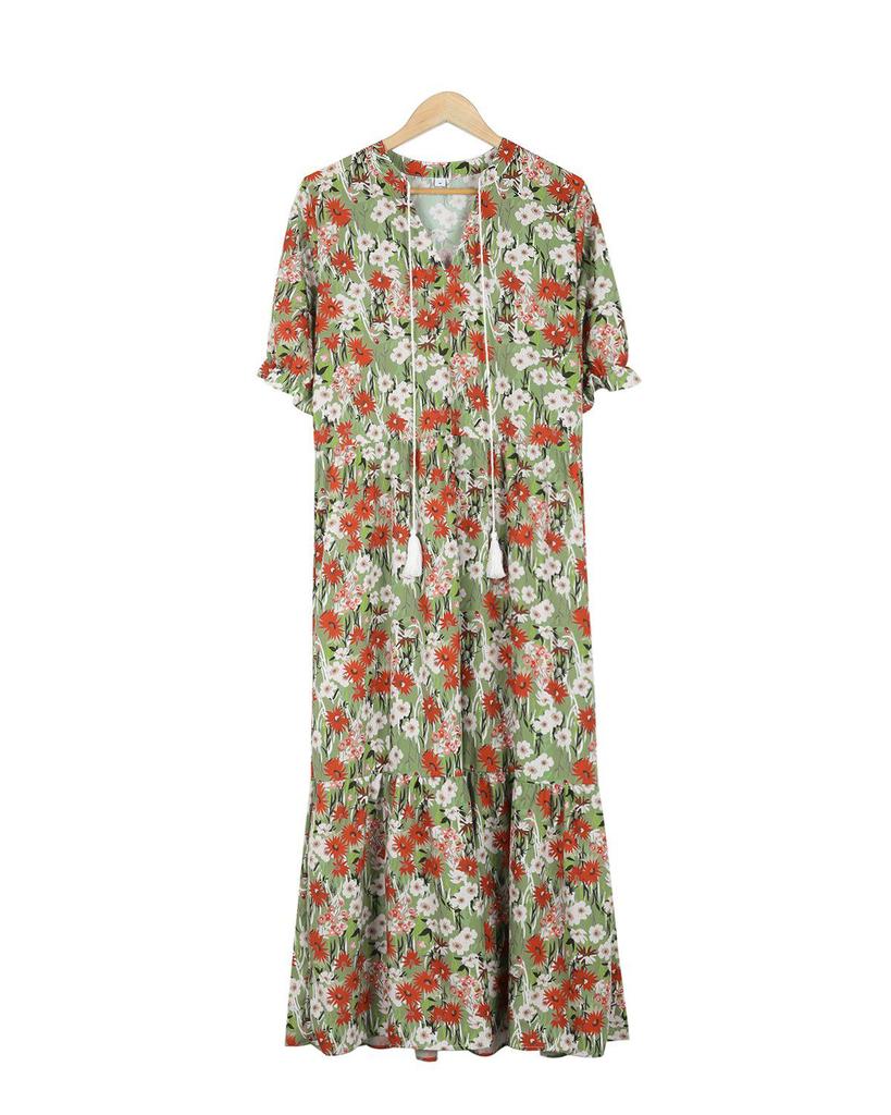 Romantic Half Sleeve Print Midi Dress