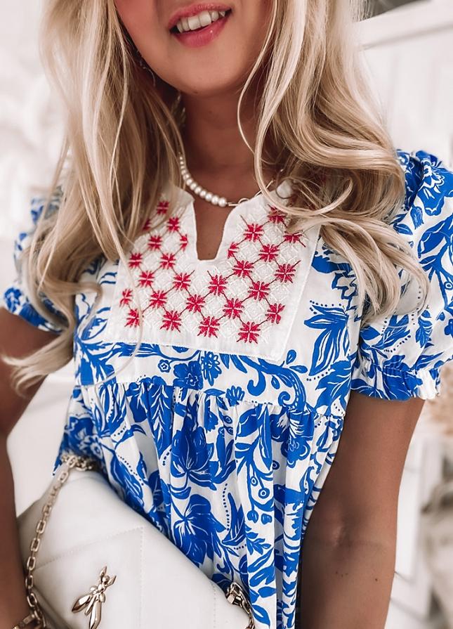 Fresh Print Short Sleeve Mini Dress