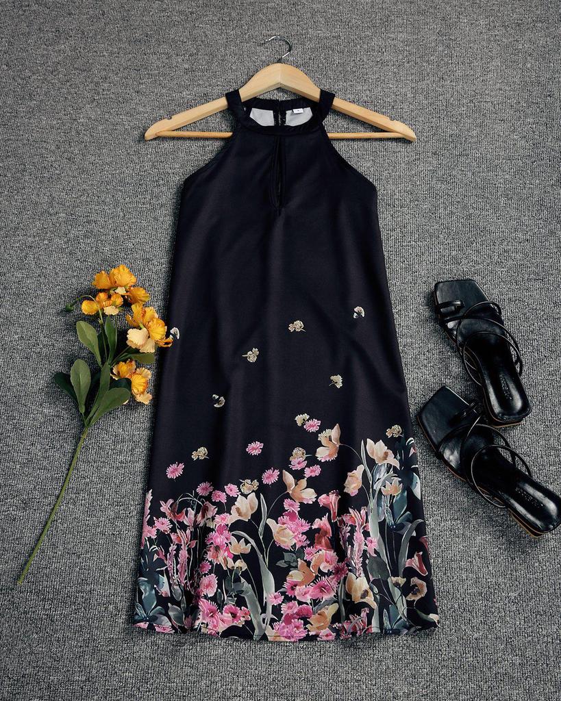 Elegant Floral Print Sleeveless Mini Dress