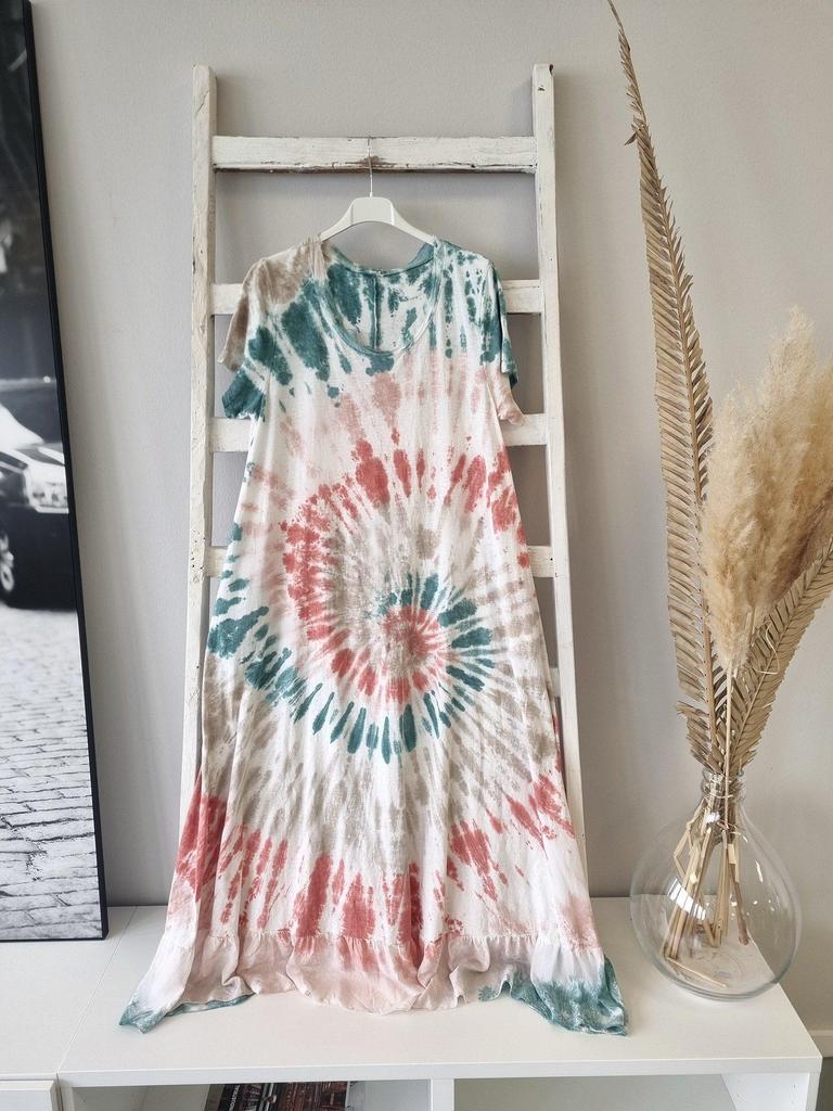 Temperament Tie Dye Print Short Sleeve Maxi Dress