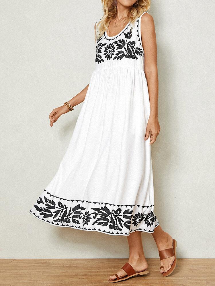 Groovy Print Sleeveless Midi Dress