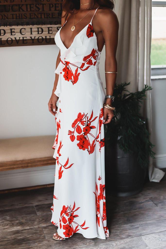 Sexy Sleeveless Print Maxi Dress