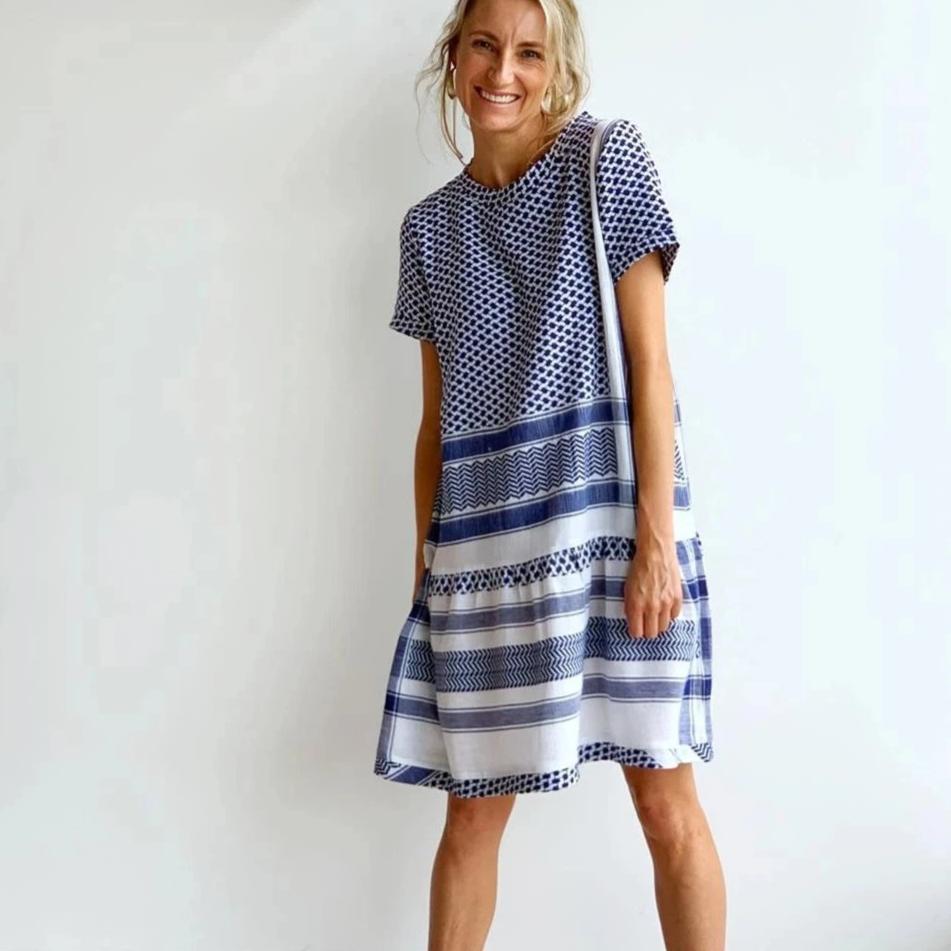 Shape of You Blue & White Short Sleeve Dress