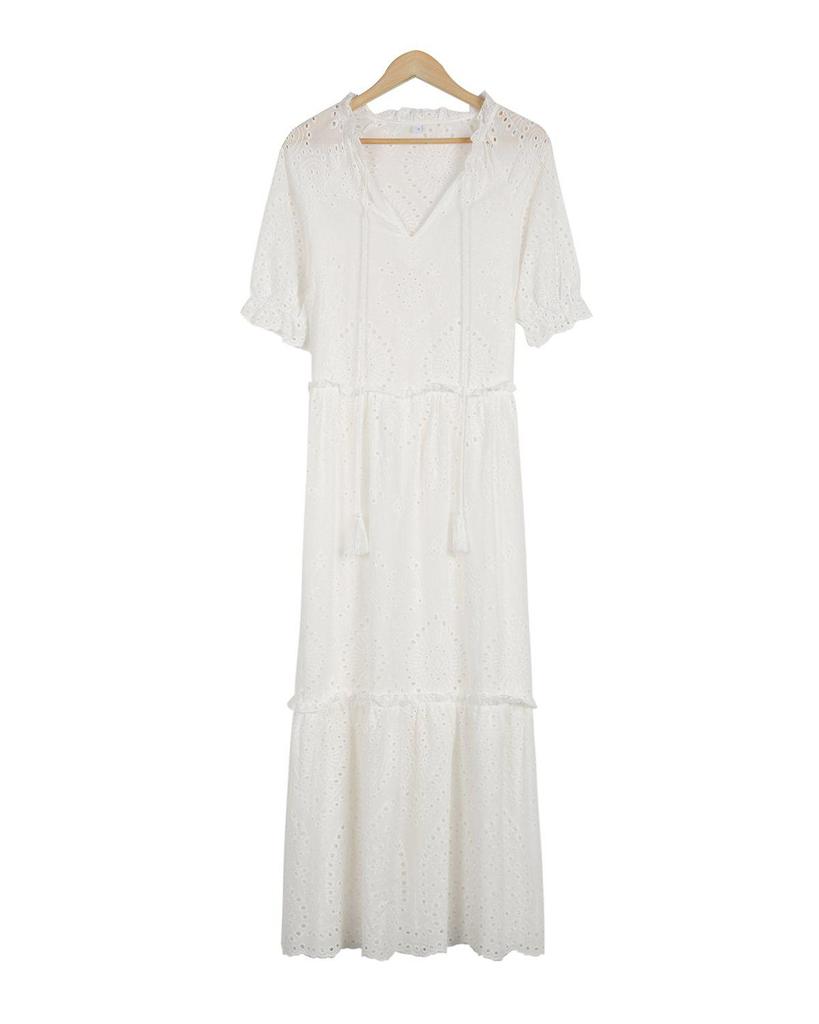 Romantic White Half Sleeve Maxi Dress