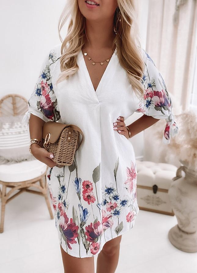 Elegant Print Short Sleeve Mini Dress