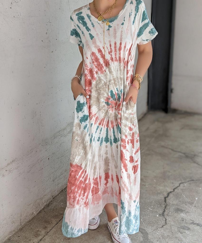 Temperament Tie Dye Print Short Sleeve Maxi Dress