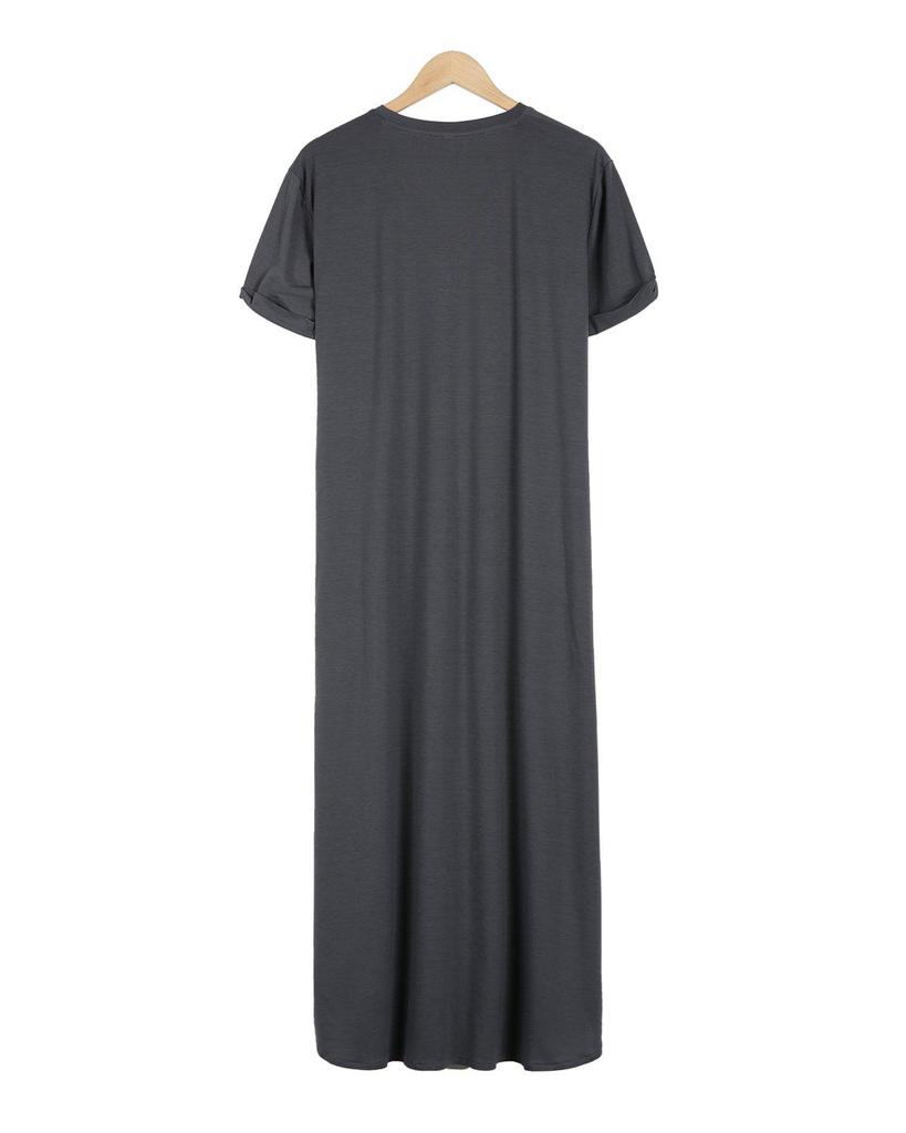 Simple Plain V-Neck Side Pocket Maxi Dress