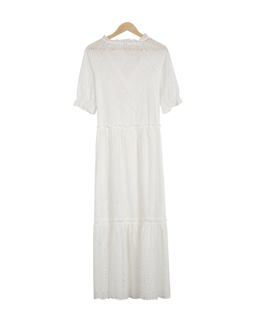 Romantic White Half Sleeve Maxi Dress