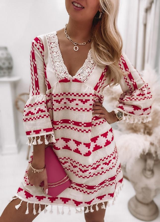 Chic Print 3/4 Sleeve Mini Dress