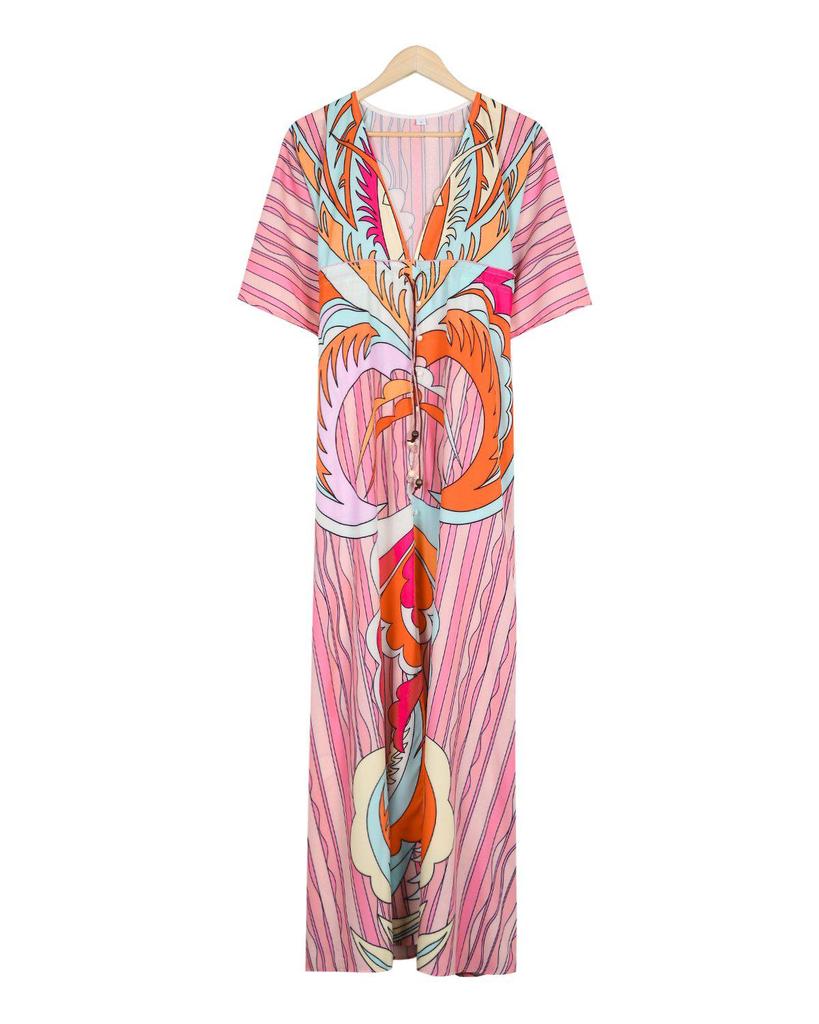 Attractive Print 3/4 Sleeve Maxi Dress