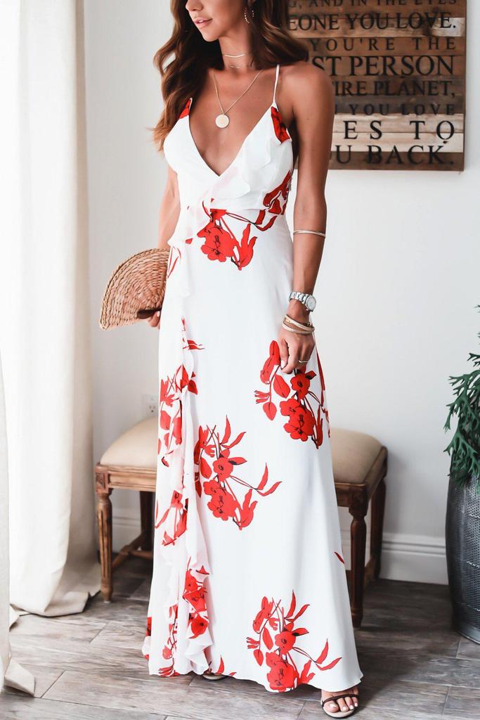 Sexy Sleeveless Print Maxi Dress