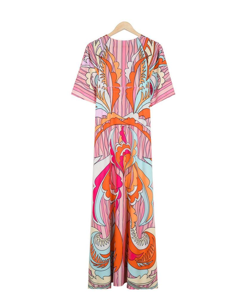 Attractive Print 3/4 Sleeve Maxi Dress