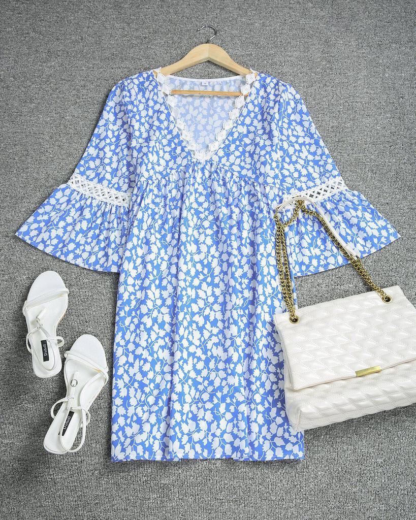 Groovy Print 3/4 Sleeve Mini Dress