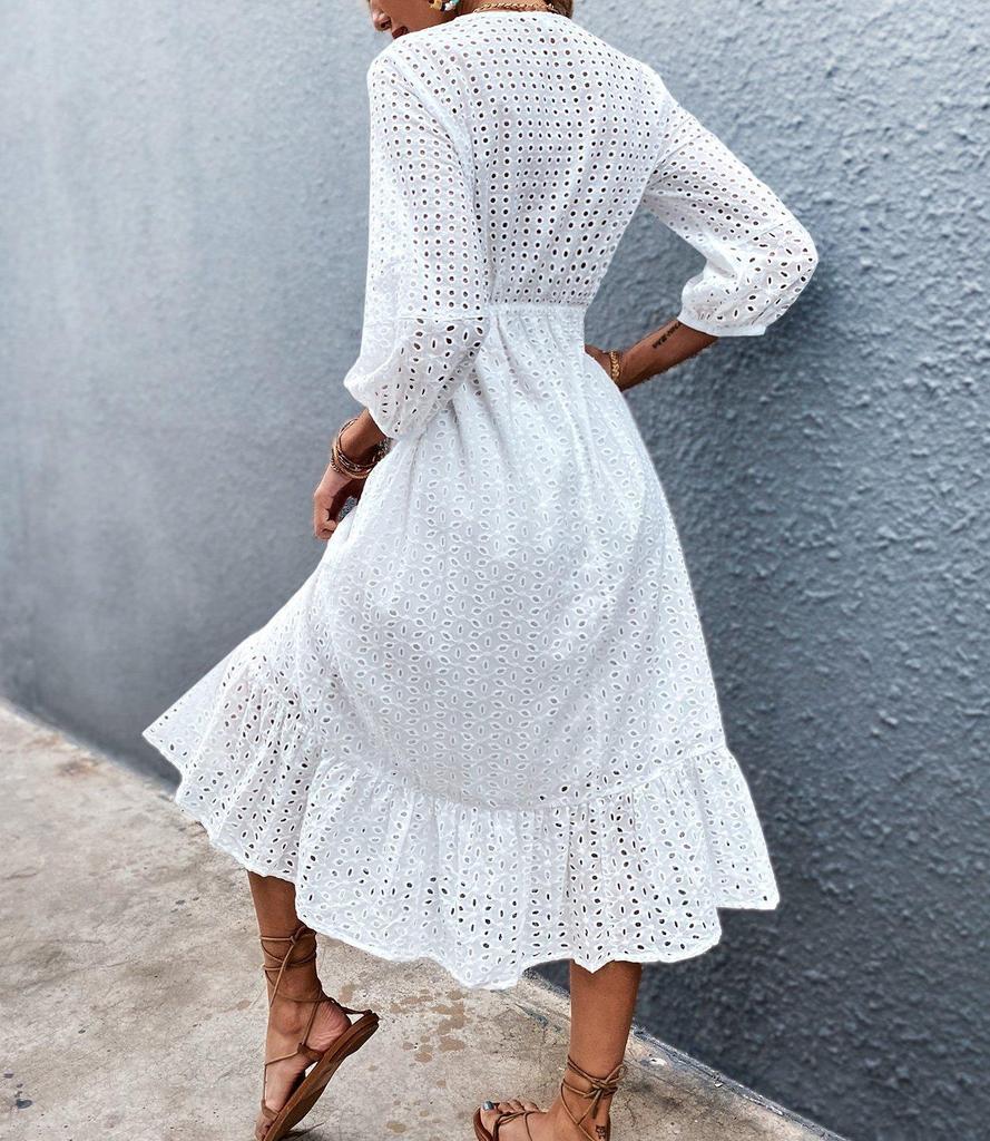 Fresh White 3/4 Sleeve Midi Dress