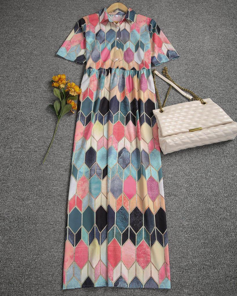 Stylish Print Short Sleeve Maxi Dress