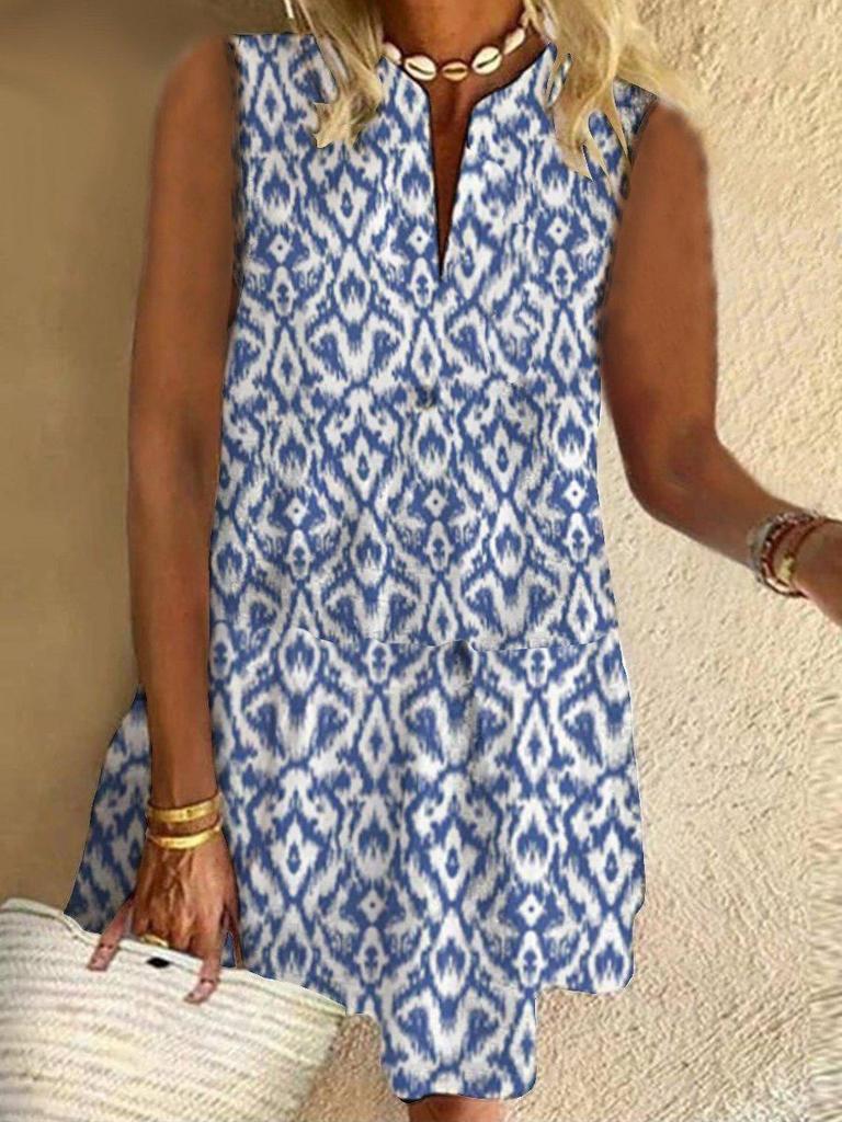 Stylish Print Sleeveless Mini Dress