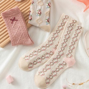 Women's｜3-Pair Cotton Socks｜Flower｜Cute｜Soft