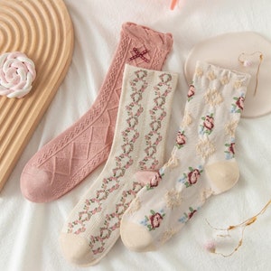 Women's｜3-Pair Cotton Socks｜Flower｜Cute｜Soft