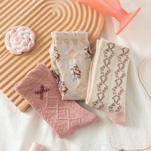 Women's｜3-Pair Cotton Socks｜Flower｜Cute｜Soft