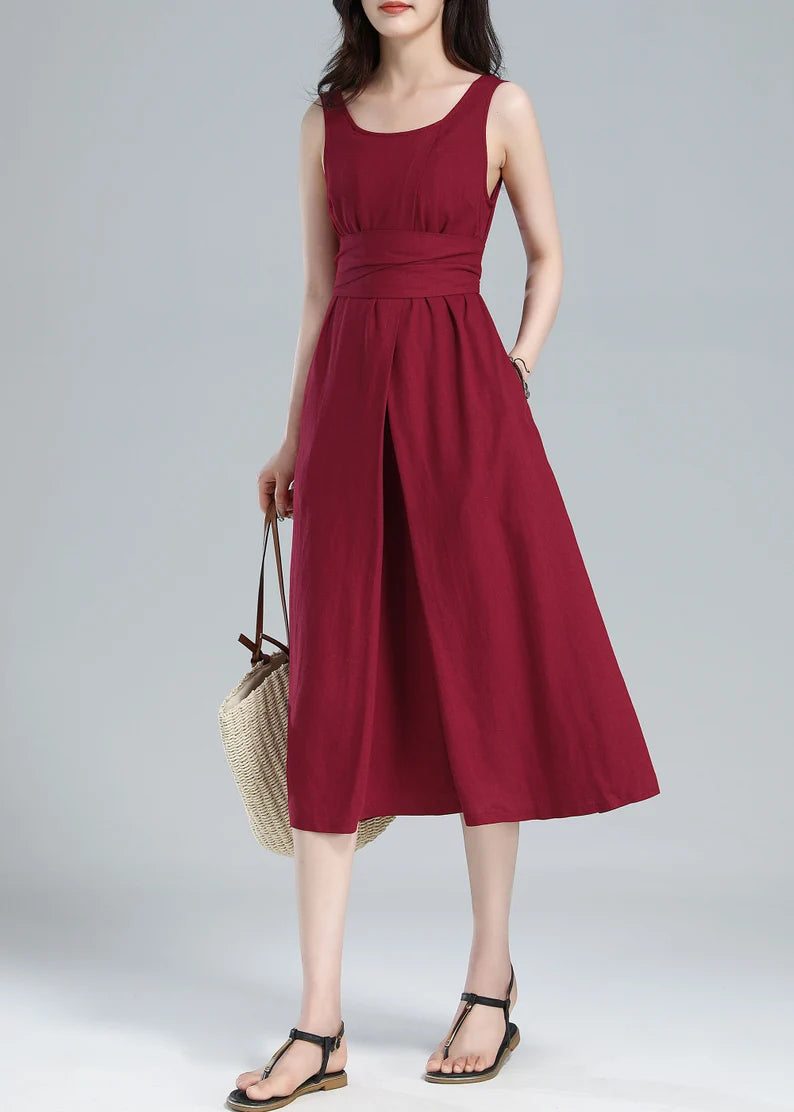 Sleeveless Linen Midi Dress