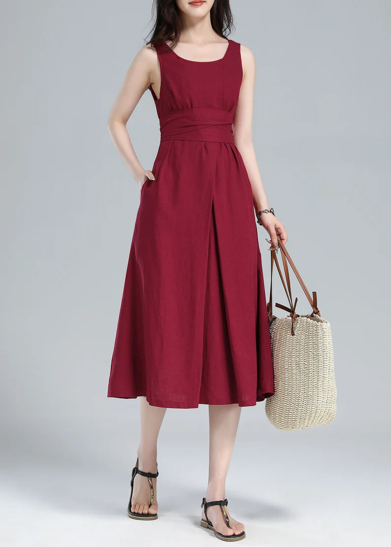 Sleeveless Linen Midi Dress