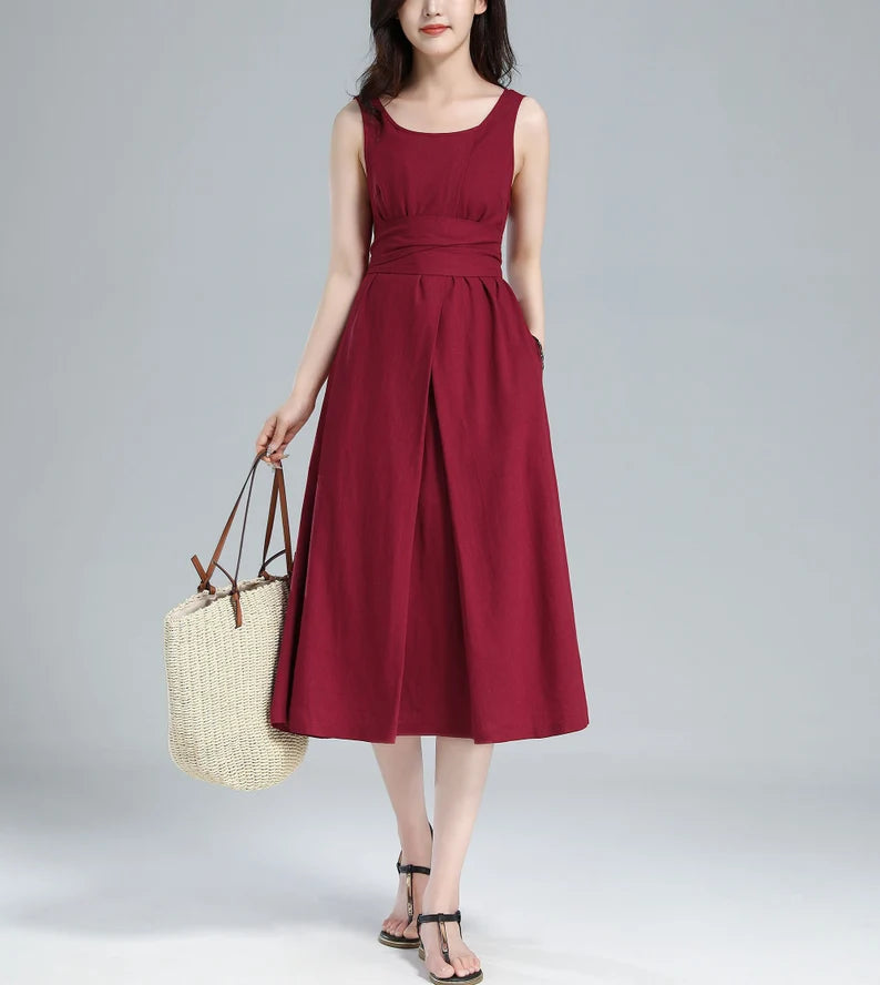 Sleeveless Linen Midi Dress