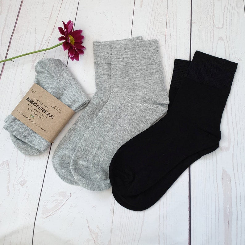 Bamboo Cotton Socks Gift Set For Women and Teenage Girls. Pack of 3 White, Black or Grey. Non-binding Fabric. Natural Eco Friendly Practical