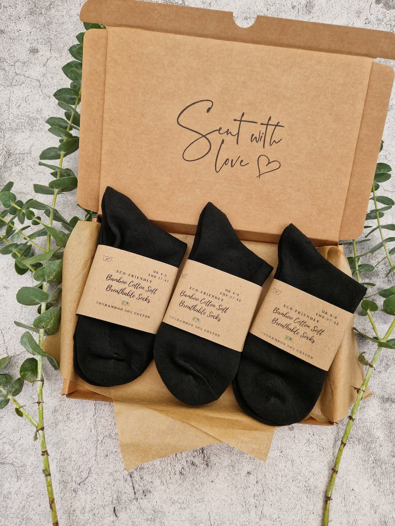 Bamboo Cotton Socks Gift Set For Women and Teenage Girls. Pack of 3 White, Black or Grey. Non-binding Fabric. Natural Eco Friendly Practical