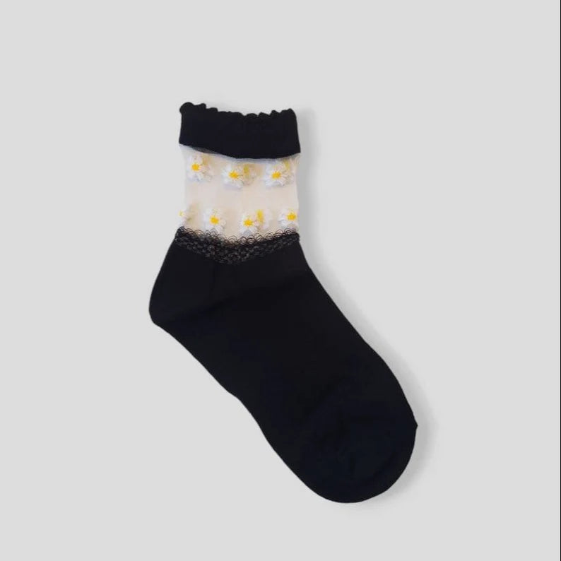 See-through lace flower women's socks