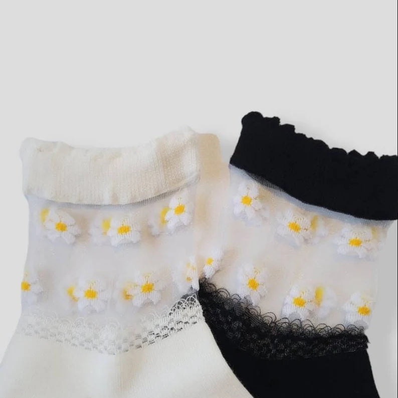 See-through lace flower women's socks