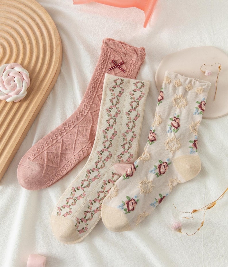 Women's｜3-Pair Cotton Socks｜Flower｜Cute｜Soft