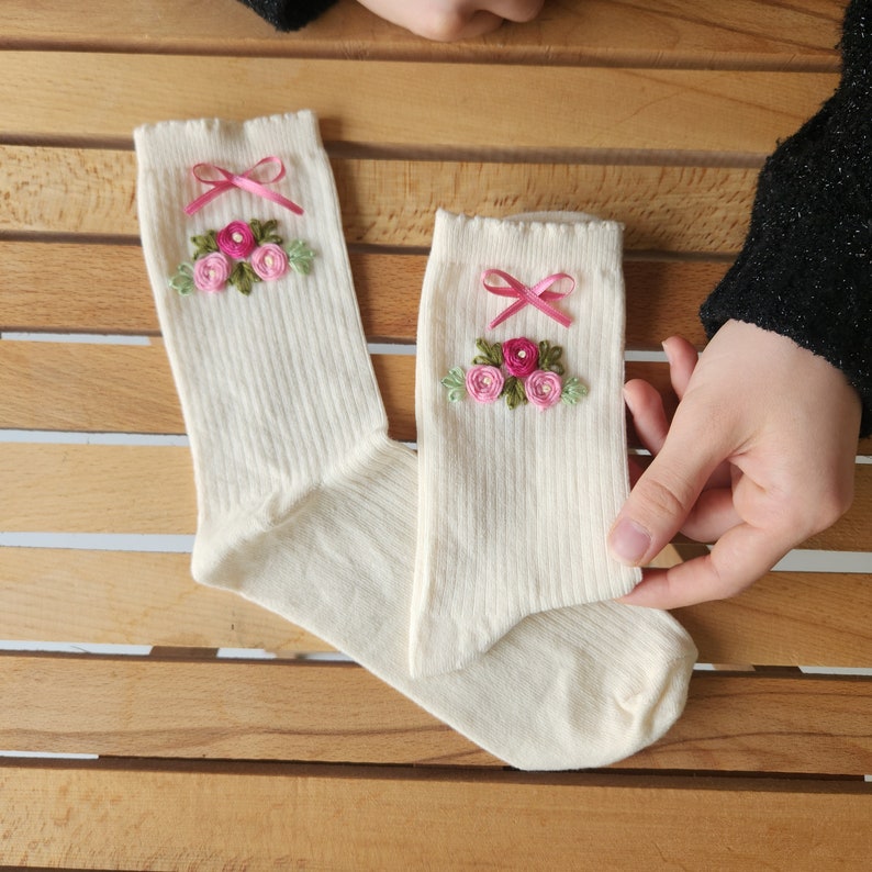 Hand Embroidered Socks for Women -Elevate Your Style with Colorful Floral Embroidered Women's Socks - Unique and Soft! Unique and Hot!