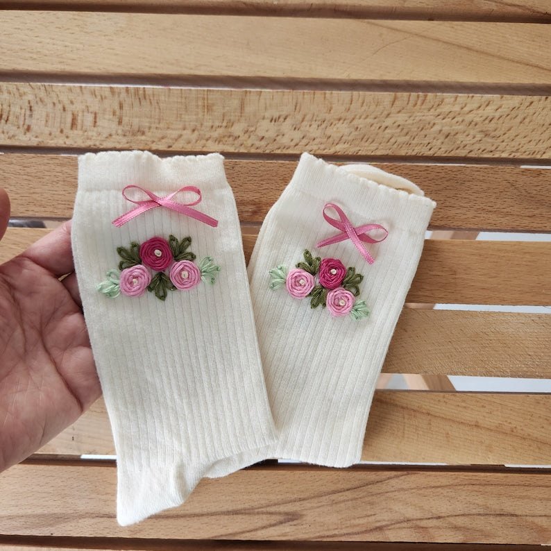 Hand Embroidered Socks for Women -Elevate Your Style with Colorful Floral Embroidered Women's Socks - Unique and Soft! Unique and Hot!