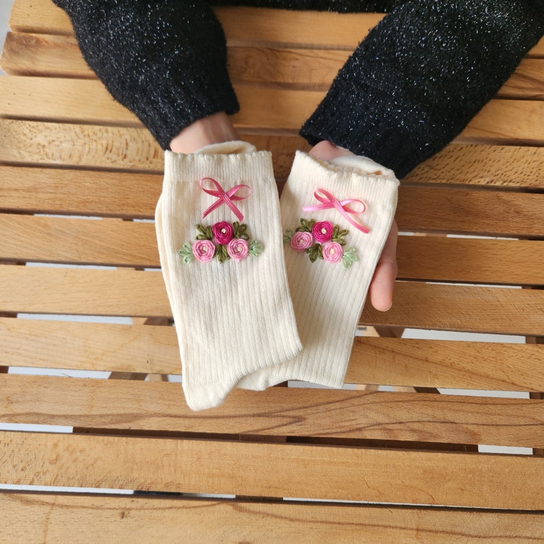 Hand Embroidered Socks for Women -Elevate Your Style with Colorful Floral Embroidered Women's Socks - Unique and Soft! Unique and Hot!