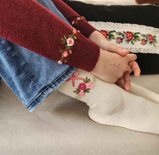 Hand Embroidered Socks for Women -Elevate Your Style with Colorful Floral Embroidered Women's Socks - Unique and Soft! Unique and Hot!