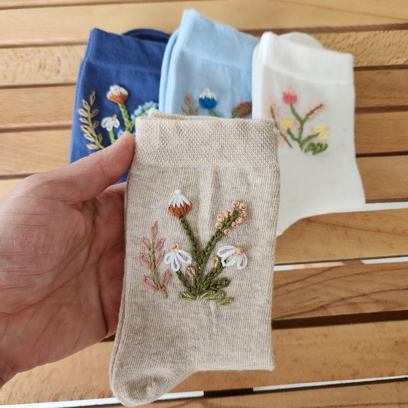 4 socks - Embroidered Socks for Women -Elevate Your Style with Colorful Floral Embroidered Women's Socks - Unique and Soft! Unique and Hot!