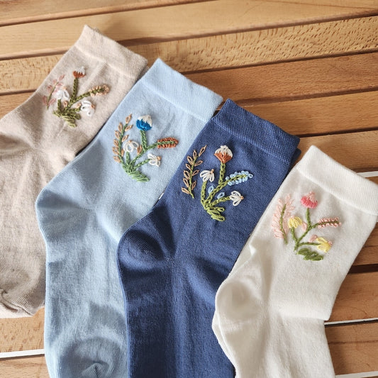 4 socks - Embroidered Socks for Women -Elevate Your Style with Colorful Floral Embroidered Women's Socks - Unique and Soft! Unique and Hot!