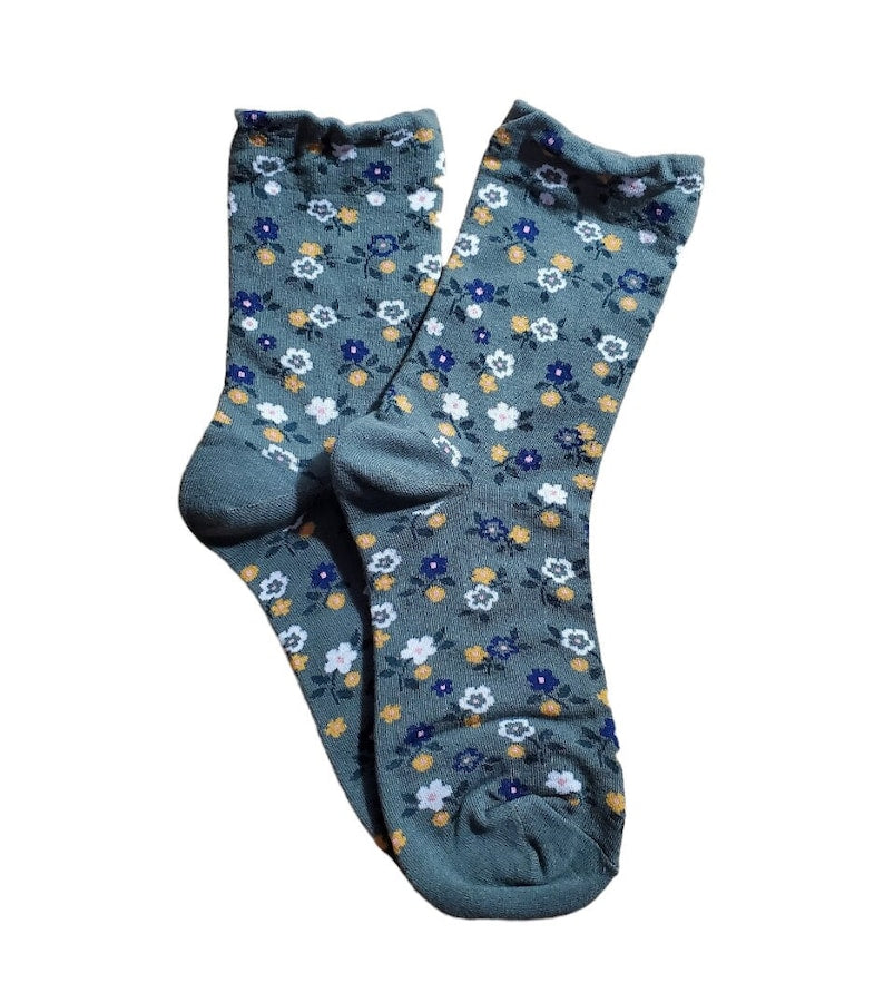 Floral Pattern Socks | Lightweight Crew Socks